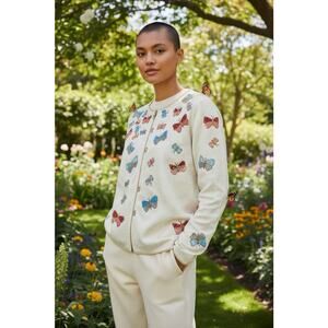 Vintage Indio Moon Women 1X Ivory Embroidered Red Blue Glitter Embellished Coat